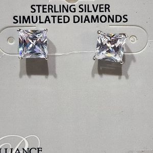 Brilliance Fine Jewelry Sterling Silver Princess Cut Simulated Diamond Earrings